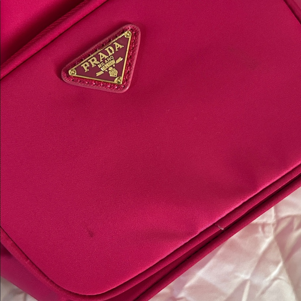 Luxury Nylon Fuchsia Drawstring Bucket Handbag - Picture 6 of 7